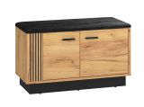 Sitzbank mit Stauraum / Schuhschrank Lautela 03, Farbe: Eiche / Schwarz - Abmessungen: 49 x 80 x 34 cm (H x B x T), mit 2 Türen und 2 Fächern