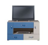 Jugendzimmer - TV - Unterschrank "Felipe" 09, Blau / Weiß - Abmessungen: 58 x 100  x 50 cm (H x B x T)