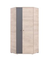 Jugendzimmer Drehtürenschrank / Eckschrank Chiny 02, Farbe: Eiche / Grau - Abmessungen: 190 x 90 x 90 cm (H x B x T)