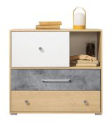 Jugendzimmer - Kommode Modave 06, Farbe: Eiche / Weiß / Grau - Abmessungen: 82 x 90 x 40 cm (H x B x T)